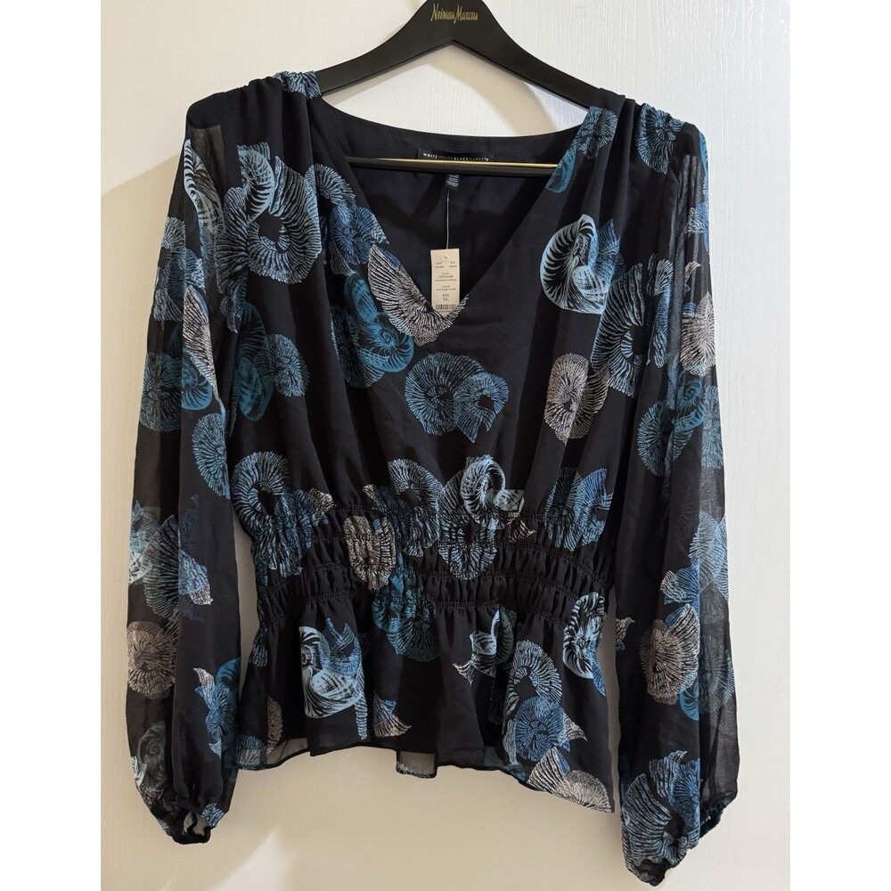 XL Sea Shell Pattern Smocked Waist Blouse NWT - White House Black Market